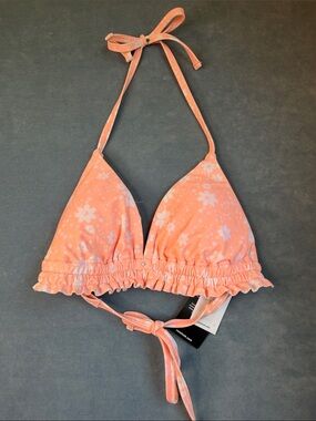 New Looks Peach Floral Ruffled Triangle Bikini Top NWT Size S/M